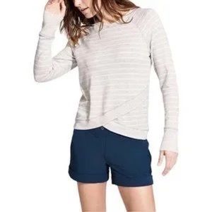 Athleta criss cross sweatshirt grey and white stripe size medium